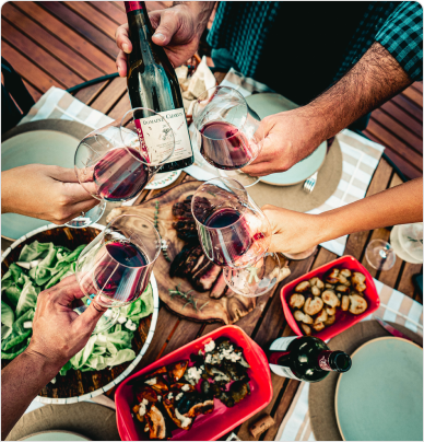 Pessoas brindando com taças com vinho